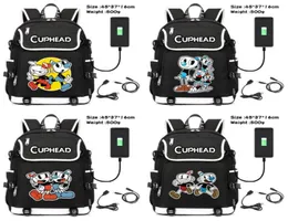 Backpack Game Cuphead Mugman Canvas Packsack Teenagers Zip Schoolbag Unisex USB Charging Shoulders Travel Laptop Bag Cartoon7088127