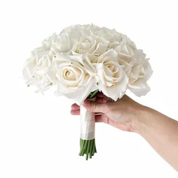 Bride Bouquet Wedding Accories White Ivory Roses Silk FRS Groom Artificiale Bithole Bridesmaids Mariage Bridal Bouquets Z476#