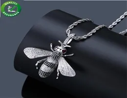 Iced Out Pendant Hip Hop Jewelry Micropave Simulated Diamond CZ Bling Bee Pendant Necklace With Rope Chain for Men Luxury Designer2762214