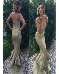 Gonna in paillettes oro di lusso Scapacela sexy sirene ad abito da ballo slit sottile semplice sera nuovi abiti formali di arrivo2539743