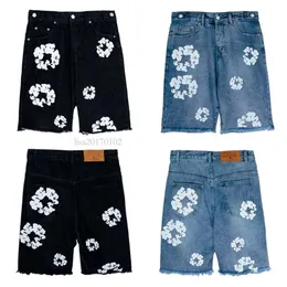 Shorts Men Designer Short Damen Shorts Motorcycle Biker Jeans Rock Revival Black White Flower Short Pants Skinny Slim Ripped Hole Mens Denim Clothes