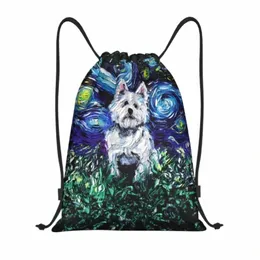 Anpassad Westie Night DrawString väska Män kvinnor Lätt West Highland White Terrier Dog Sports Gym lagring av ryggsäck M4ov#