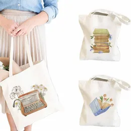 Çiçek Kitapları Suluboya Tote Çanta Edebiyatı Pred FRS Su Renk Dakirilçisi Suluboya Illustrati Toates Eco Bag C0GK#