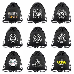 hot Game SCP Foundati Drawstring Bag Black Canvas Backpack Carto Fi Portable Storage Bags Gift 19bp#