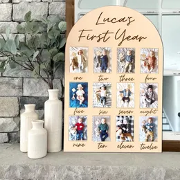 Decorazione per feste un anno di baby board di applicazione del primo compleanno traguardo dodici mesi 12 legno