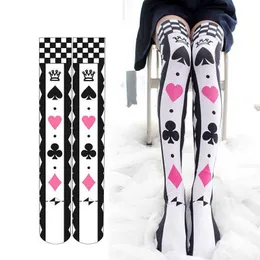 Сексуальные носки 3D Printed Sakura Ladies Stockings на колене Двумерное косплей Санта-Клаус играет карты сексуальные милые милые носки бедра 240416