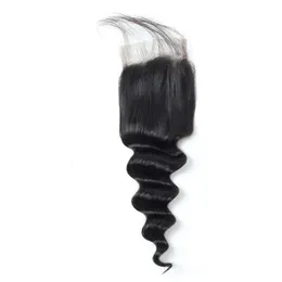 4*4 Spetsstängning Löst djup peruansk 100% mänsklig hår Naturlig färg 10-24 tum naturlig färg lockiga hårprodukter