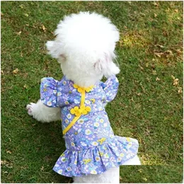 Hundkläder Stylish Summer Two-Bent Cheongsam kläder husdjur kjol bedårande mjuk droppleverans hem trädgård leveranser dh6jg