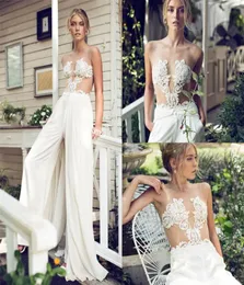 Riki Dalal 2018 Modest a Line Wedding Dress Jumpsuit مع تنورة قابلة للإزالة من الدانتيل الزفاف الزفاف المخصص