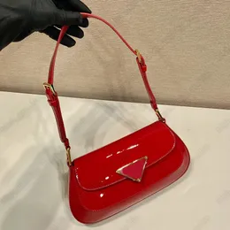 New Underarm Bag Fashionable and High Quality Designer Bag Enamel Metal Triangle Logo Buckle Red Lacquer Leather Shoulder Bag Crossbody Bag PBag