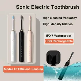 Spazzolino da denti elettrici Sonic IPX7 Implootempo impermeabile spazzolino da denti USB USB Respacci sonico ricaricabile pulito Buscinetto elettrico da dente elettrico 240409