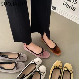 Sapatos casuais suojialun 2024 verão feminino de moda plana rasa rasa em balé macio damas vestido bailarina laofer