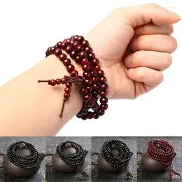 Strand 1pc 8mm naturligt sandelträ Buddhist Buddha Meditation Träbön Bead Mala armband Bangles Kvinnor Män smycken 108 Pärlor Bijoux