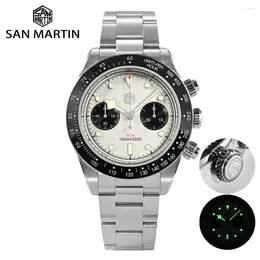 Kol saatleri San Martin Watch Mens 40mm Panda BB Kronograf Spor Moda Stili ST1901 Manuel Mekanik Safir Su Geçirmez 100m BGW-9