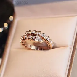 Designer Bvlgarys925 Jewelry Bulgarie Bracelet High Version Baojia Snake Bone Shaped Full Diamond Open Ring Niche Couples Ring Snake Head Multi Ring