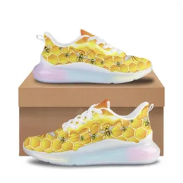 Casual Shoes Yellow Bee Honey Printed Air Cushion Mesh Brand Running Sneakers Super Trainers Walking