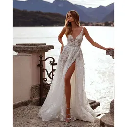 Slit Aline Vintage Wedding Dresses Women Backless Appliques Ruched Sleeveless Engagement Party Customized Vestidos De Novia