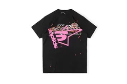 23SS MEN Tシャツピンクヤング凶悪犯SP5DE 555555 MANS女性品質発泡印刷スパイダーWebパターンTシャツファッショントップティー