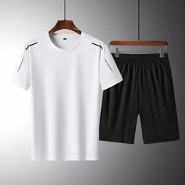 NASA Giss Summer Sports Casual Casual Secado de seda de gelo seco curto Caminhadas redondas do pescoço e calças masculinas 240412