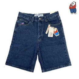 Streetwear Polar Big Boy Shorts Y2K Mens Womens Harajuku Hip Hop Cartoon ricamo grafico Retro Blue Denim Shorts 240410