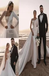 Dubai Arabic Middle East Plus Size Mermaid Wedding Dresses Long Sleeve Sequins Pearls Satin Chapel Train Wedding Dress Bridal Gown9025523
