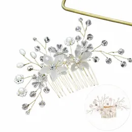 البيع الساخن Sier Color Tiara Hair Combs for Women Bride Cheap Pearl Crystal Headpiece Accories Bridal Jewelry Z3GZ#