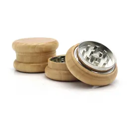 Wood Tobacco Grinder Manual Zinc Alloy Circular Smoke Grinder 55mm Tool Wooden Spice Herb Handle Grinders 2 Layers Rolling Machine Pipe Smoking Accessories