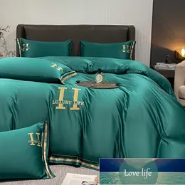 Light Lux Summer Washed Silk Four-Piece Set Ice Tencel Solid Color Bed Sheet Quilt Cover Embroidery Bedding Gift Kit Wholesale