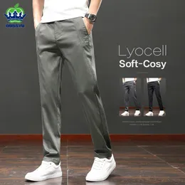 2024 Primavera estate morbida tratto lyocell tessuto pantaloni casual uomini dritti sottili elastici business pantaloni verdi maschio 240415