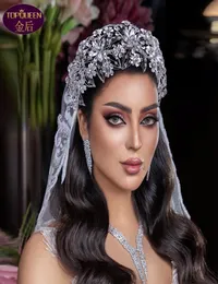3D Flower Silver Wedding Tiara Baroque Crystal Bridal Addle Crown Rhinestone مع ملحقات شعر مجوهرات الزفاف Diamond Brid3622483