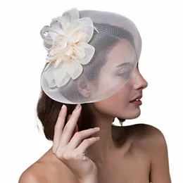 JM02 White Black Bridal Fascinator Birdcage Véil Chapéu de casamento de noiva curta