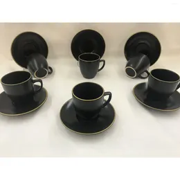 Cups Saucers 6Person/12 PCS Luxury Design Coffee Mug Cup Black Gold Espresso Jet Ebon Ebony Latte Cafe Mugs