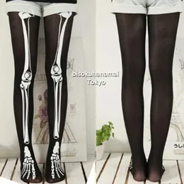 Sexiga Socks Women Halloween Costume Skeleton Bone Socks Sexiga strumpbyxor för Party Bar P8DB 240416