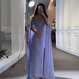 Sharon disse que o vestido de noite de sereia lilás árabe com mangas de capa 2024 Luxo Dubai Mulheres Mulheres Formais Vestidos de Partido