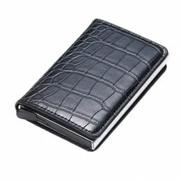 Bycobecy Özel Kredi Kartı Tutucu Deri İnce Cüzdan Erkekler RFID Alüminyum Kutu Banka Kart Sahibi Akıllı Cüzdan Kartları Case Mey Clips C8X1#