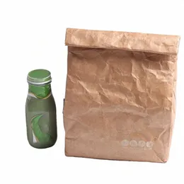 1PC Kraft Paper Brown Lunch Saco reutilizável Durável Bolsa Térmica Buckle Magnética Picnic Bag D6ZQ#