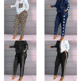 Women Colorblock Matching Sweatshirt Pant Suits Spring Autumn Lounge Home Set 2024