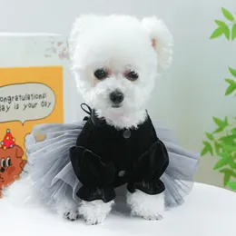 1pc Pet Clothing Dog Katze Frühling Herbst Dünne Schwarze Samt Bow Prinzessin Mesh Kleid mit Kassettenschnalle für kleine mittelgroße Hunde 240416