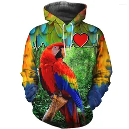Hoodies masculinos Love Parrot Macaw 3D Men com moleto