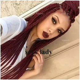 30Inches Long Synthetic Micro Braided Lace Front Heat Resistant Fiber Full Braids Brazilian African American Women Wigs With Baby Hair