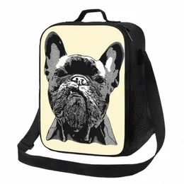 cute French Bulldog Geometric Portable Lunch Boxes Women Pet Dog Cooler Thermal Food Insulated Lunch Bag Kids School Children l67z#