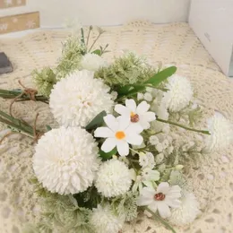장식용 꽃 1bunch 12.59 인치 가짜 흰색 꽃다발 인공 민들레 베이비즈 브라스 홈 테이블 웨딩 파티 장식