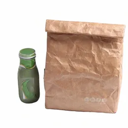 brown Paper Lunch Bag Reusable Insulated Thermal Cooler Sack Magnetic Closure 68ws#