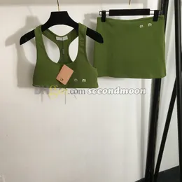 Letter Embroidered Crop Top Women Yoga Vest Elastic Waist Fitted Skirt Designer Gym Sportwear