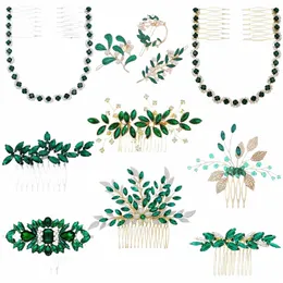 Efily Vitnage Green Crystal Wedding Hair Accories Bridal Pearl Hair Comb Rhinesteヘッドピースジュエリーバレンタインデーギフト51MP＃