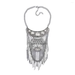 Halskette Ohrringe Set 2024 Ethnische Vintage Franse Feder mehrschichtige Kragenknochenpulloverkette