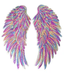 Gold Silver Rainbow Sequin Feather Angel Wings Sew Iron on Patches 33cm för klänning Jeans Skjorta DIY -applikationer Decoration3068680