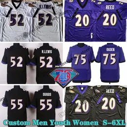 Custom 75th Vintage 52 RayLewis Football Jerseys 75 JonathanOgden 20 EdReed 58 PeterBoulware 21 ChrisMcAlister 92 HalotiNgata 26 RodWoodson 84 hannonSharpe Heap