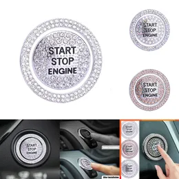 2024 2st/set Trim Ring Sticker Car Interiör Starter Switch Knapp Tändningsenhet Dekor Keys Skydd Cover Diamond Bling Stickers