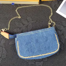 M80501 Denim Blue Christmas Style Mini Pochette Accessoires Ikone Mode Womens Leinwand Beutel Abend Clutch Zippy Kette Brieftasche Geldbörse Handy Slings Bag